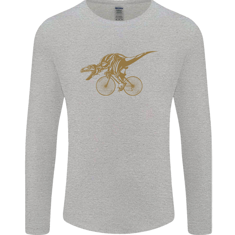 T-Rex Dinosaure Riding a Bicycle Cycling Mens Long Sleeve T-Shirt Sports Grey
