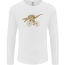 T-Rex Dinosaure Riding a Bicycle Cycling Mens Long Sleeve T-Shirt White