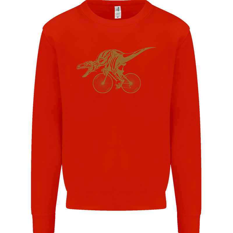 T-Rex Dinosaure Riding a Bicycle Cycling Mens Sweatshirt Jumper Bright Red