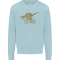 T-Rex Dinosaure Riding a Bicycle Cycling Mens Sweatshirt Jumper Light Blue