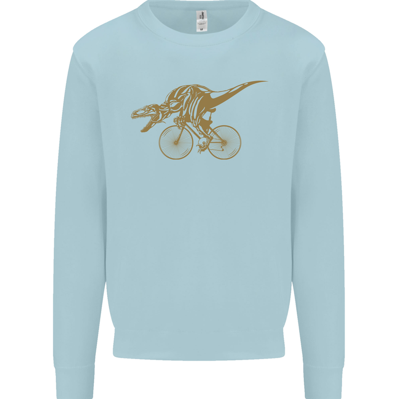 T-Rex Dinosaure Riding a Bicycle Cycling Mens Sweatshirt Jumper Light Blue