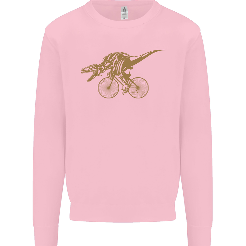 T-Rex Dinosaure Riding a Bicycle Cycling Mens Sweatshirt Jumper Light Pink