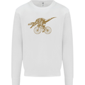 T-Rex Dinosaure Riding a Bicycle Cycling Mens Sweatshirt Jumper White