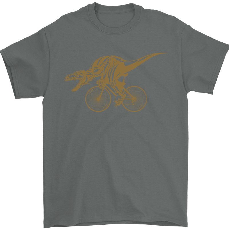 T-Rex Dinosaure Riding a Bicycle Cycling Mens T-Shirt Cotton Gildan Charcoal