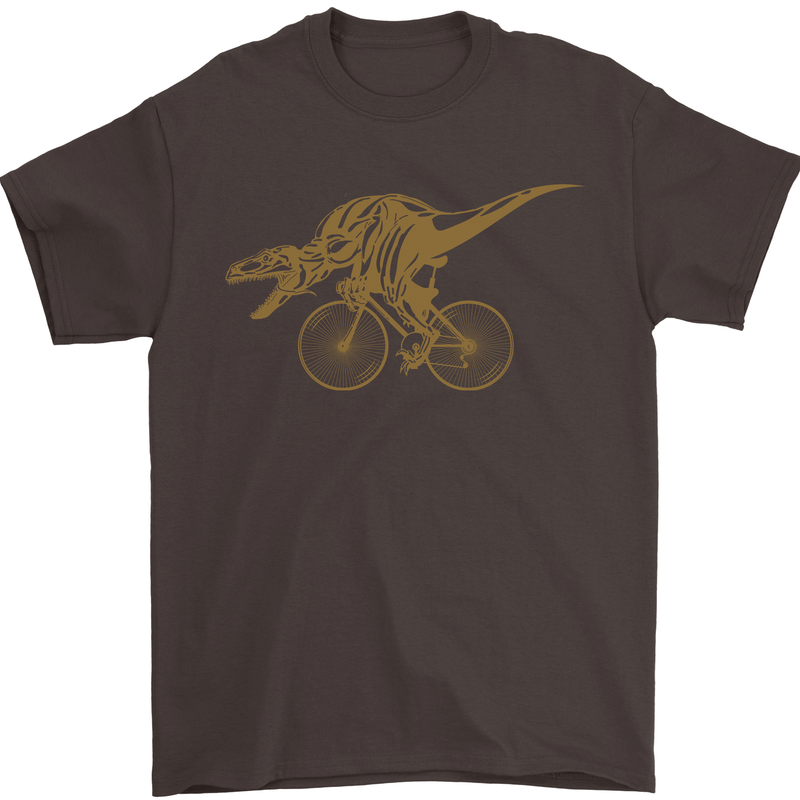 T-Rex Dinosaure Riding a Bicycle Cycling Mens T-Shirt Cotton Gildan Dark Chocolate