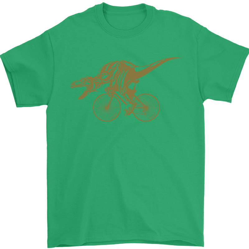 T-Rex Dinosaure Riding a Bicycle Cycling Mens T-Shirt Cotton Gildan Irish Green