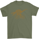 T-Rex Dinosaure Riding a Bicycle Cycling Mens T-Shirt Cotton Gildan Military Green