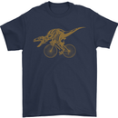 T-Rex Dinosaure Riding a Bicycle Cycling Mens T-Shirt Cotton Gildan Navy Blue