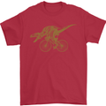 T-Rex Dinosaure Riding a Bicycle Cycling Mens T-Shirt Cotton Gildan Red