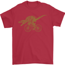 T-Rex Dinosaure Riding a Bicycle Cycling Mens T-Shirt Cotton Gildan Red