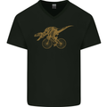 T-Rex Dinosaure Riding a Bicycle Cycling Mens V-Neck Cotton T-Shirt Black