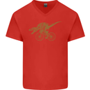 T-Rex Dinosaure Riding a Bicycle Cycling Mens V-Neck Cotton T-Shirt Red