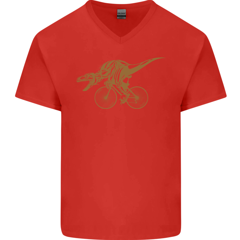 T-Rex Dinosaure Riding a Bicycle Cycling Mens V-Neck Cotton T-Shirt Red