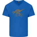 T-Rex Dinosaure Riding a Bicycle Cycling Mens V-Neck Cotton T-Shirt Royal Blue