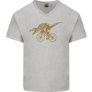 T-Rex Dinosaure Riding a Bicycle Cycling Mens V-Neck Cotton T-Shirt Sports Grey