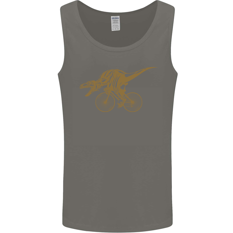 T-Rex Dinosaure Riding a Bicycle Cycling Mens Vest Tank Top Charcoal