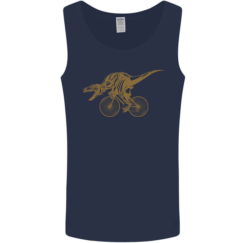 T-Rex Dinosaure Riding a Bicycle Cycling Mens Vest Tank Top Navy Blue