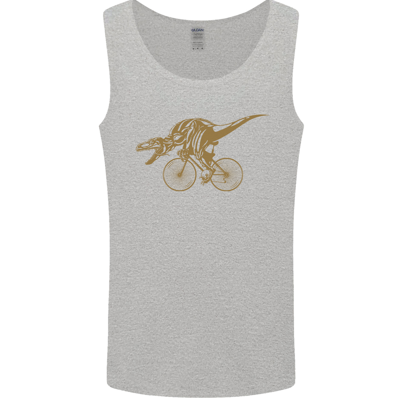 T-Rex Dinosaure Riding a Bicycle Cycling Mens Vest Tank Top Sports Grey