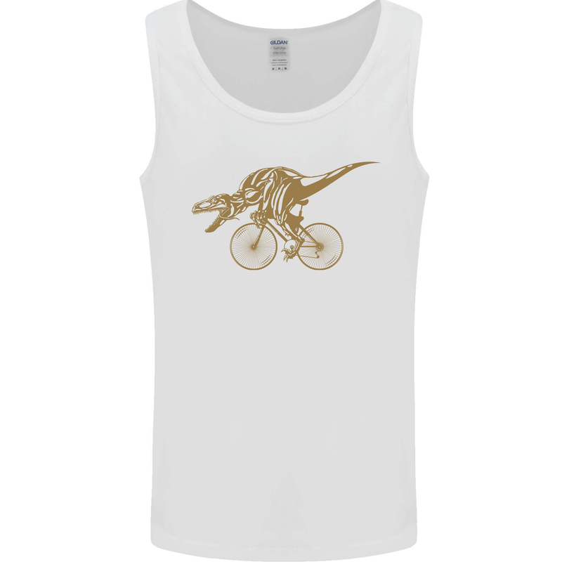 T-Rex Dinosaure Riding a Bicycle Cycling Mens Vest Tank Top White