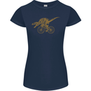 T-Rex Dinosaure Riding a Bicycle Cycling Womens Petite Cut T-Shirt Navy Blue