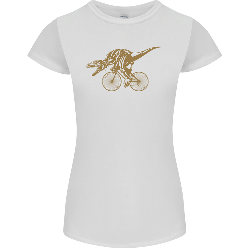T-Rex Dinosaure Riding a Bicycle Cycling Womens Petite Cut T-Shirt White