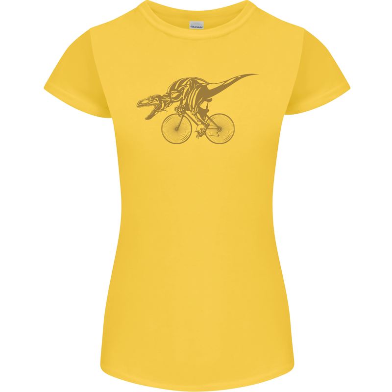 T-Rex Dinosaure Riding a Bicycle Cycling Womens Petite Cut T-Shirt Yellow
