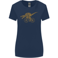 T-Rex Dinosaure Riding a Bicycle Cycling Womens Wider Cut T-Shirt Navy Blue