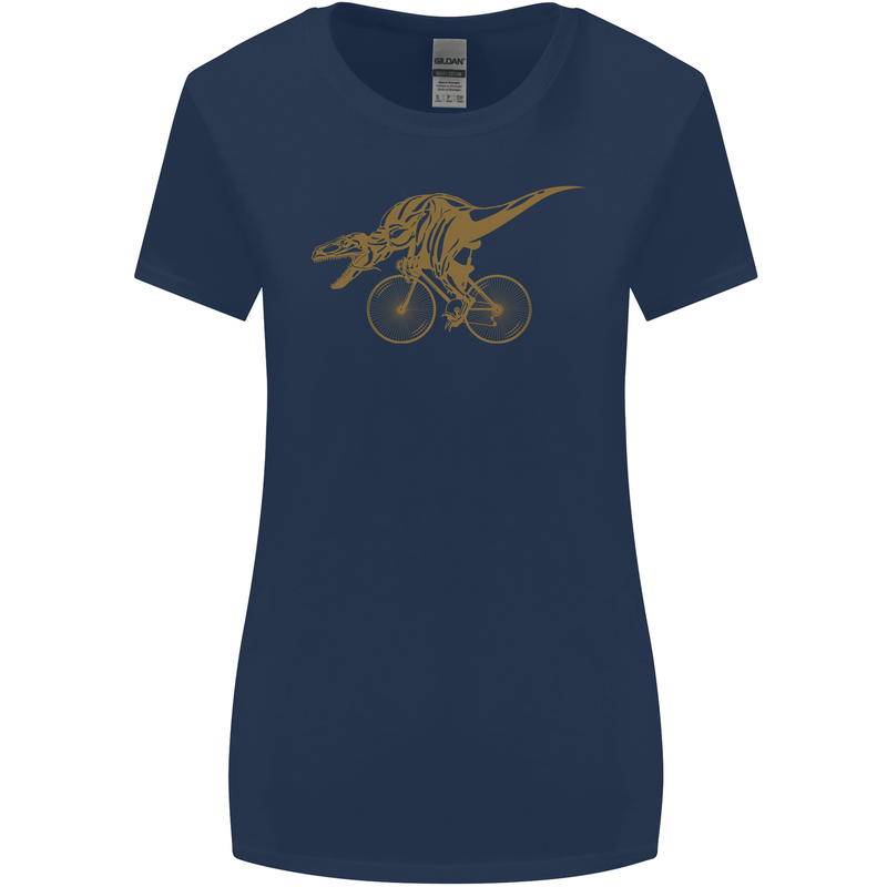 T-Rex Dinosaure Riding a Bicycle Cycling Womens Wider Cut T-Shirt Navy Blue