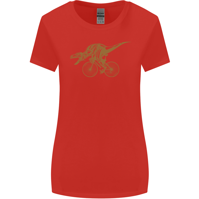 T-Rex Dinosaure Riding a Bicycle Cycling Womens Wider Cut T-Shirt Red