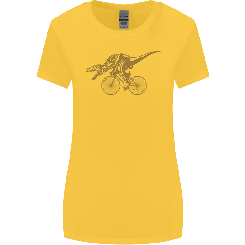T-Rex Dinosaure Riding a Bicycle Cycling Womens Wider Cut T-Shirt Yellow
