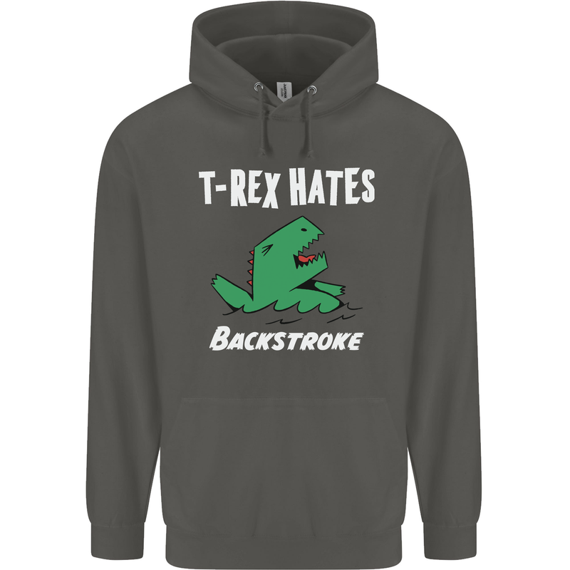 T-Rex Hates Backstroke Funny Swimmer Swim Childrens Kids Hoodie Storm Grey