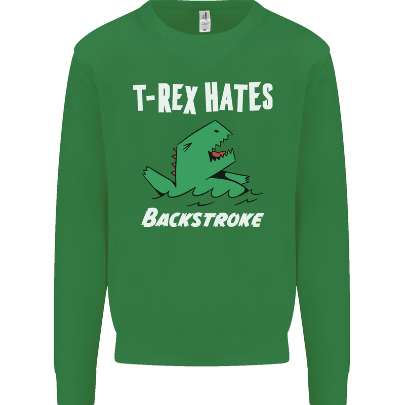 T-Rex Hates Backstroke Funny Swimmer Swim Kids Sweatshirt Jumper Irish Green