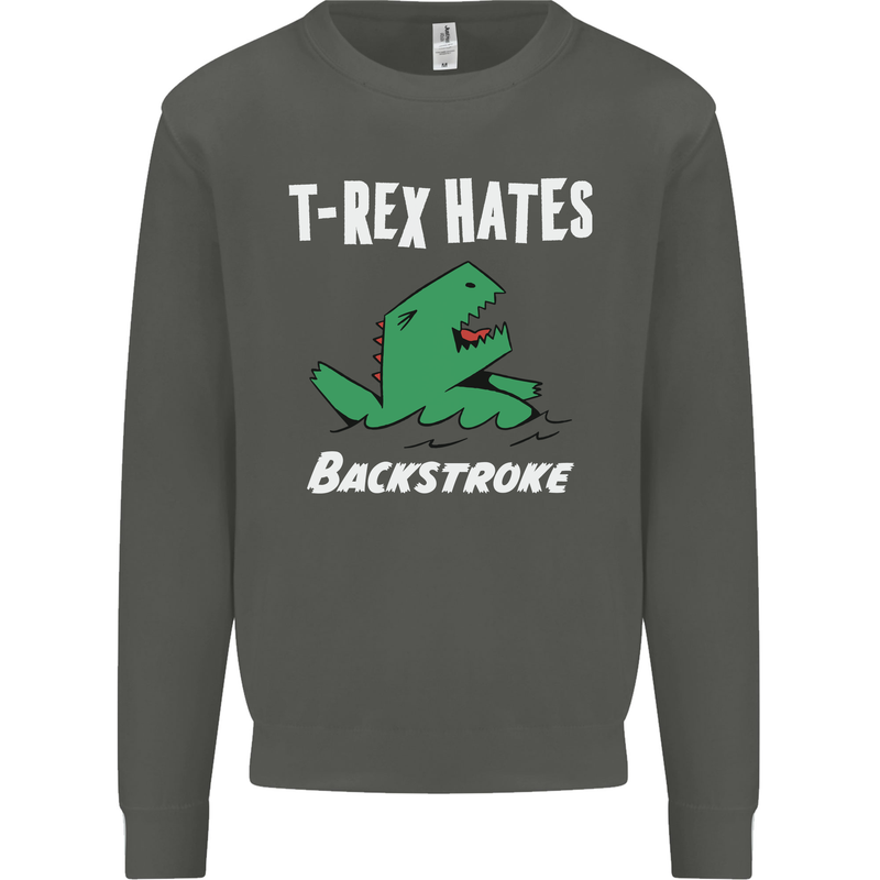 T-Rex Hates Backstroke Funny Swimmer Swim Kids Sweatshirt Jumper Storm Grey