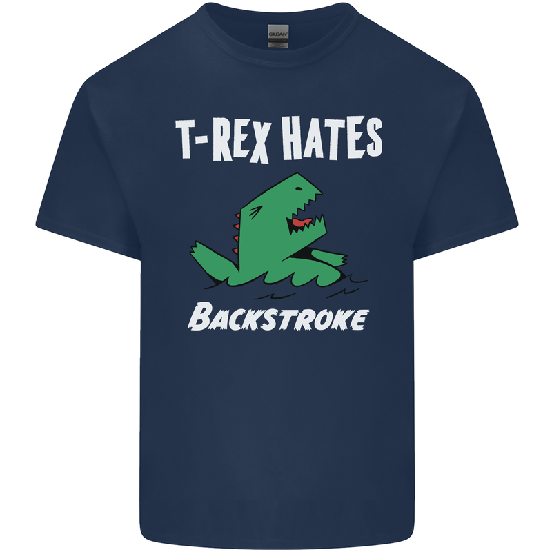 T-Rex Hates Backstroke Funny Swimmer Swim Kids T-Shirt Childrens Navy Blue