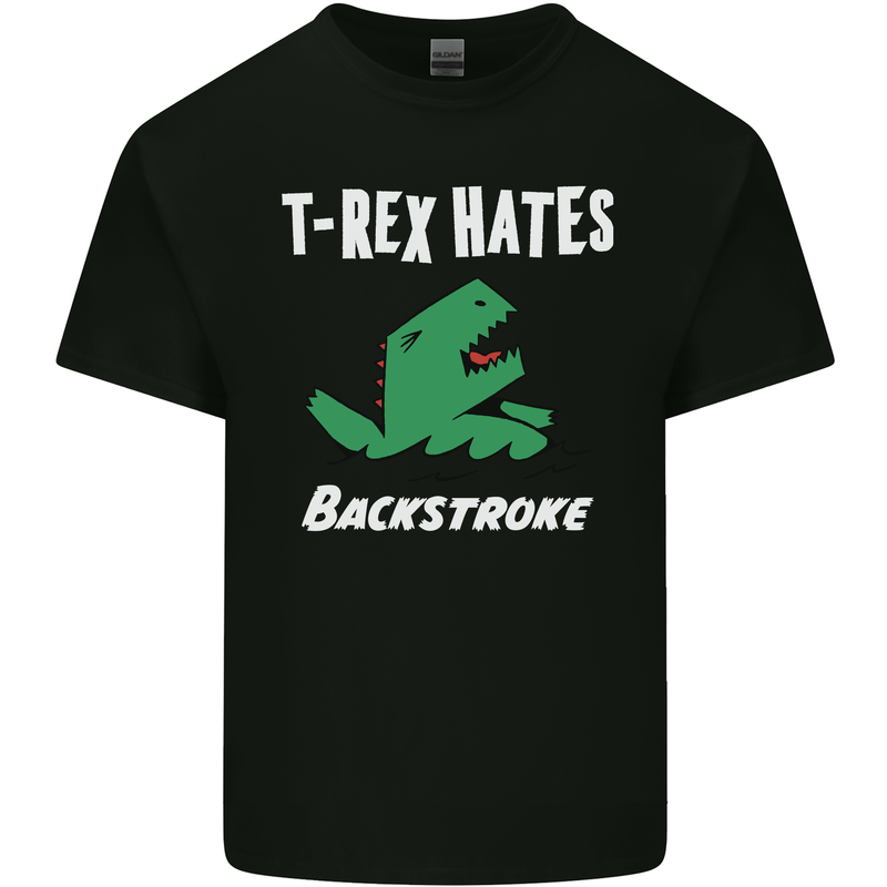 T-Rex Hates Backstroke Funny Swimmer Swim Mens Cotton T-Shirt Tee Top Black