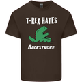 T-Rex Hates Backstroke Funny Swimmer Swim Mens Cotton T-Shirt Tee Top Dark Chocolate