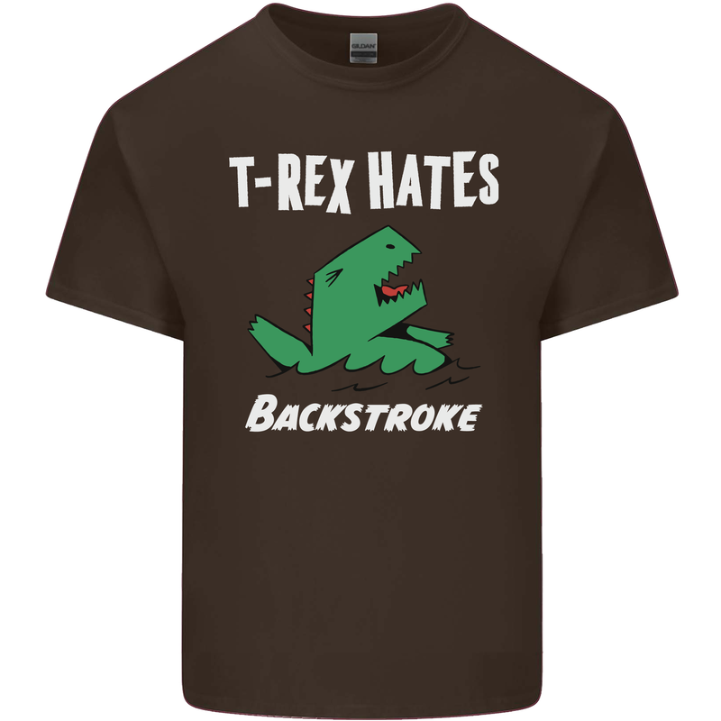 T-Rex Hates Backstroke Funny Swimmer Swim Mens Cotton T-Shirt Tee Top Dark Chocolate