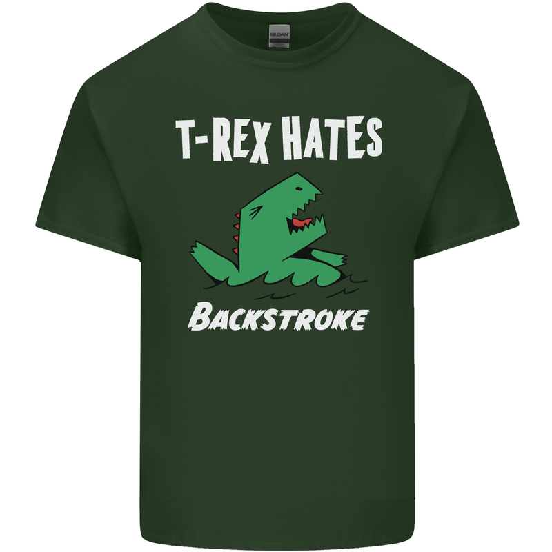 T-Rex Hates Backstroke Funny Swimmer Swim Mens Cotton T-Shirt Tee Top Forest Green