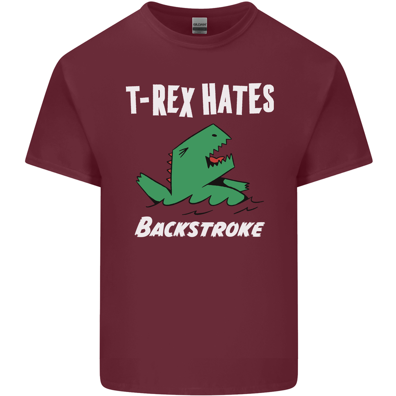 T-Rex Hates Backstroke Funny Swimmer Swim Mens Cotton T-Shirt Tee Top Maroon