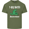 T-Rex Hates Backstroke Funny Swimmer Swim Mens Cotton T-Shirt Tee Top Military Green