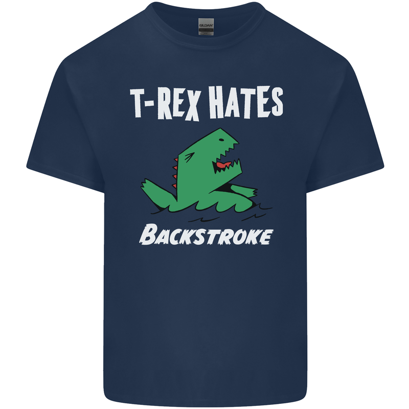 T-Rex Hates Backstroke Funny Swimmer Swim Mens Cotton T-Shirt Tee Top Navy Blue