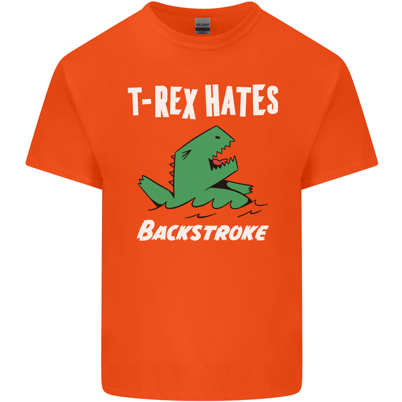 T-Rex Hates Backstroke Funny Swimmer Swim Mens Cotton T-Shirt Tee Top Orange