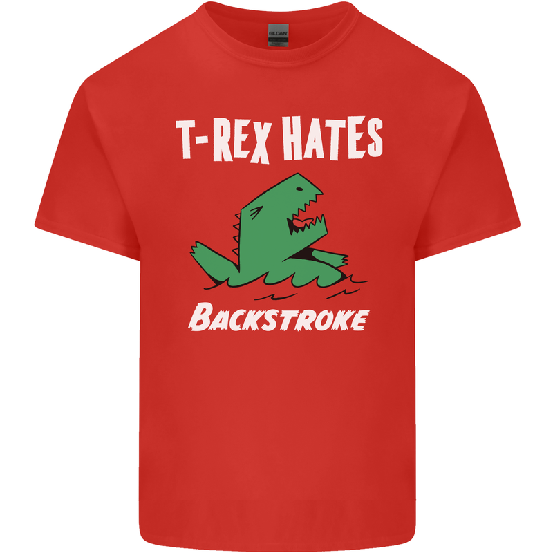 T-Rex Hates Backstroke Funny Swimmer Swim Mens Cotton T-Shirt Tee Top Red