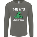 T-Rex Hates Backstroke Funny Swimmer Swim Mens Long Sleeve T-Shirt Charcoal