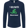 T-Rex Hates Backstroke Funny Swimmer Swim Mens Long Sleeve T-Shirt Navy Blue