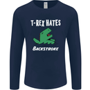 T-Rex Hates Backstroke Funny Swimmer Swim Mens Long Sleeve T-Shirt Navy Blue
