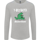 T-Rex Hates Backstroke Funny Swimmer Swim Mens Long Sleeve T-Shirt Sports Grey