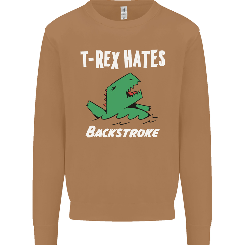 T-Rex Hates Backstroke Funny Swimmer Swim Mens Sweatshirt Jumper Caramel Latte