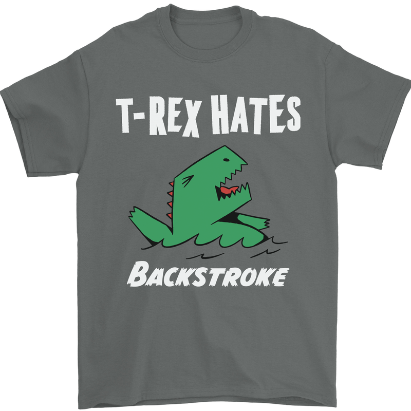 T-Rex Hates Backstroke Funny Swimmer Swim Mens T-Shirt Cotton Gildan Charcoal