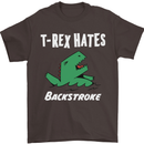 T-Rex Hates Backstroke Funny Swimmer Swim Mens T-Shirt Cotton Gildan Dark Chocolate